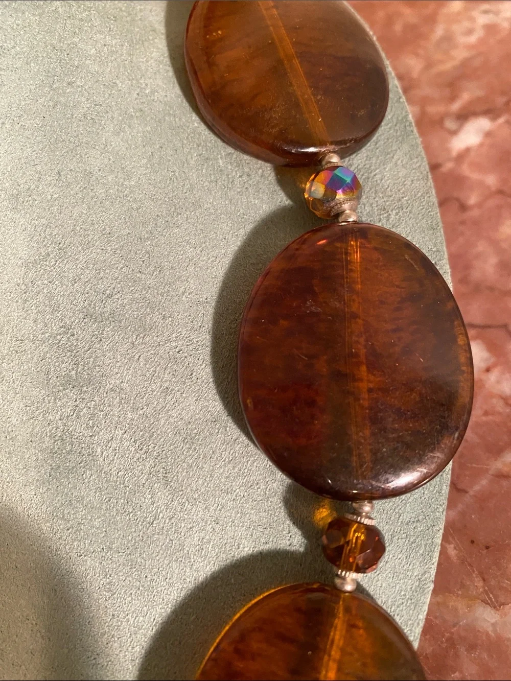 Amber Brown Color Oversized Oval Statement Necklace – Drop Earring Set